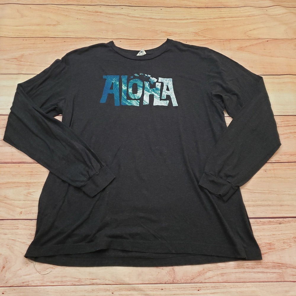 Project Aloha Shirt Mens‎ XL Charcoal Gray Lightweight Long Sleeve Graphic Surf